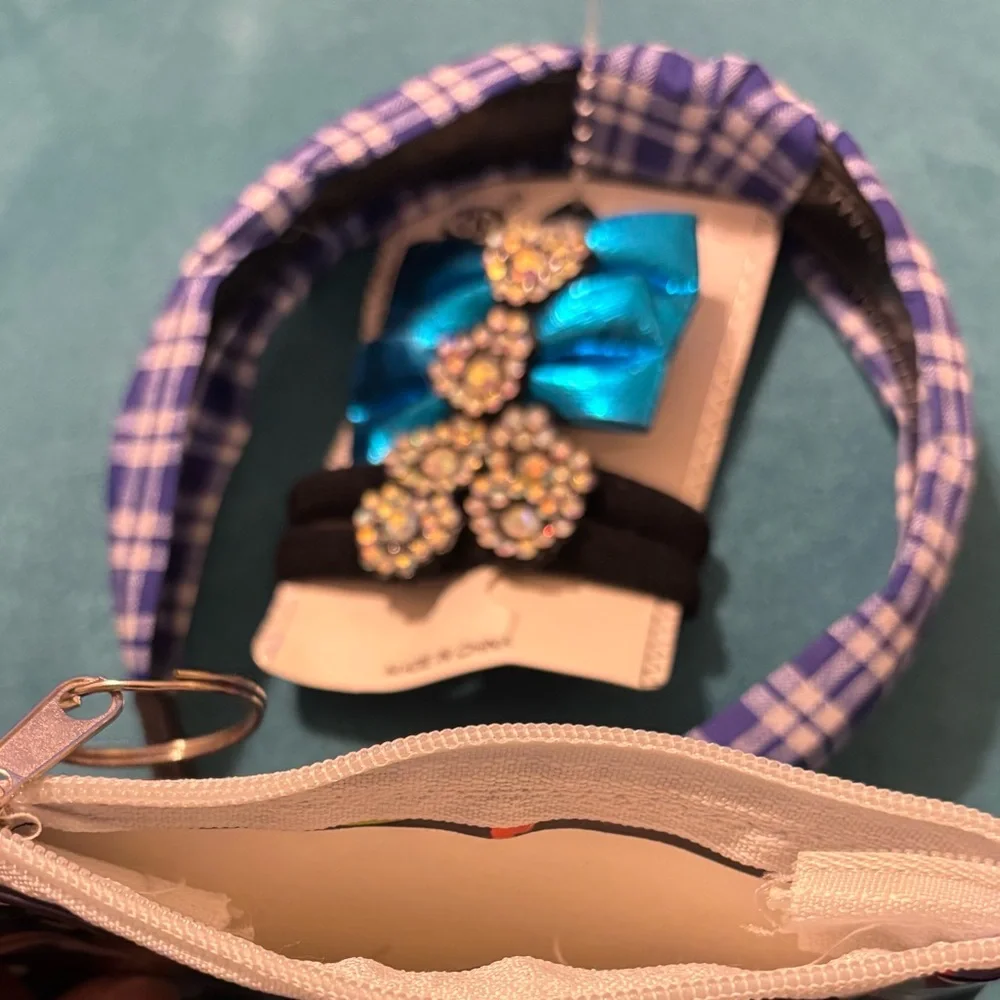 Plaid Headband and Unicorn Pouch Set
